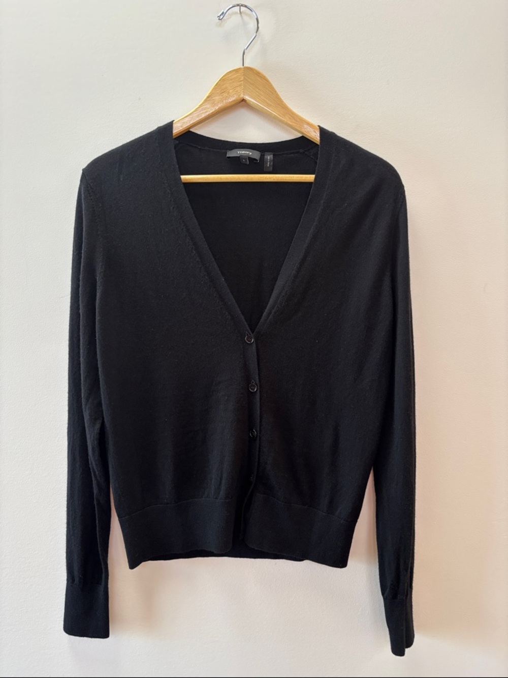 Theory Black V-Neck Button Front Cardigan